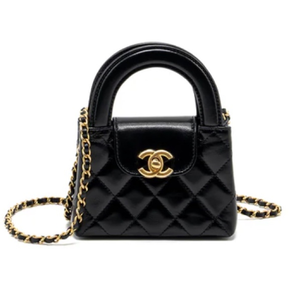 Chanel black micro kelly top handle bag w/ chain